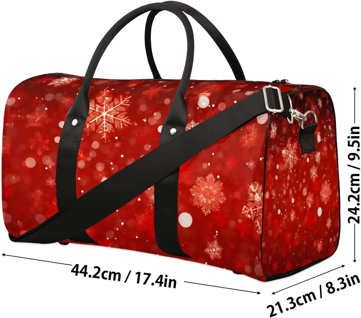 Winter Snowflakes Christmas Travel Duffel Bag for Women Men Waterproof Foldable Overnight Weekender Bag Large Capacity Sports Gym Bag