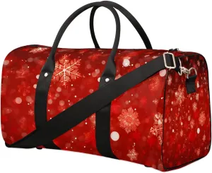 Winter Snowflakes Christmas Travel Duffel Bag for Women Men Waterproof Foldable Overnight Weekender Bag Large Capacity Sports Gym Bag