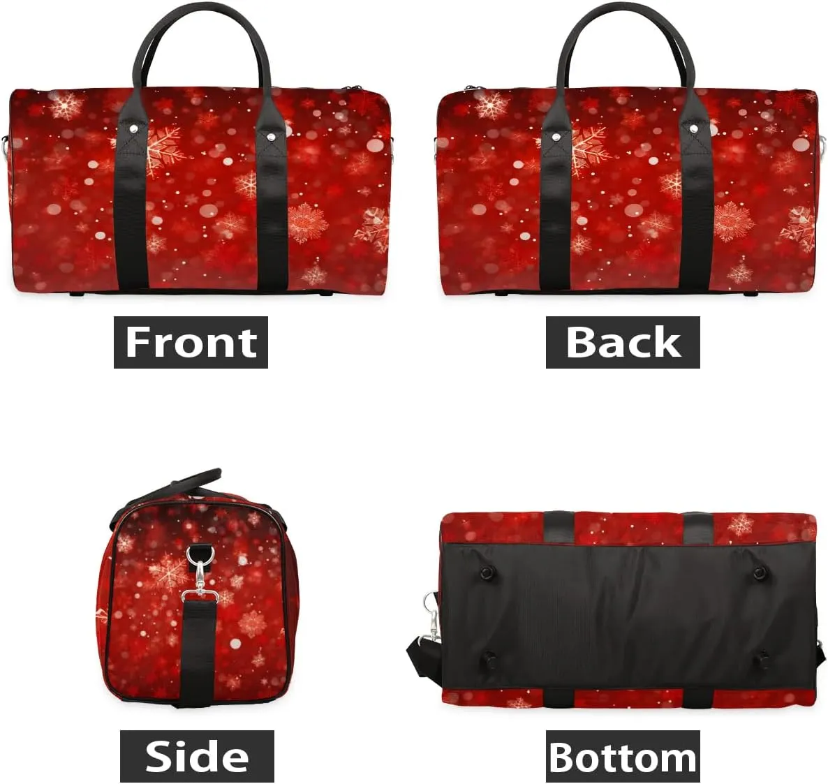 Winter Snowflakes Christmas Travel Duffel Bag for Women Men Waterproof Foldable Overnight Weekender Bag Large Capacity Sports Gym Bag