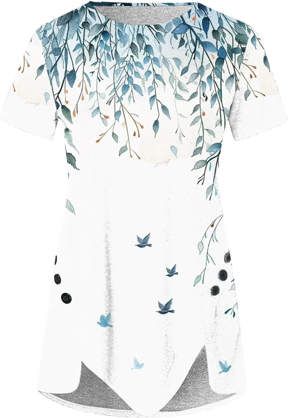 Women 2024 Short Sleeve Summer Shirts Floral Print Fitted Causal Tshirts Boho Blouses Tunics Dressy Trendy Clothes