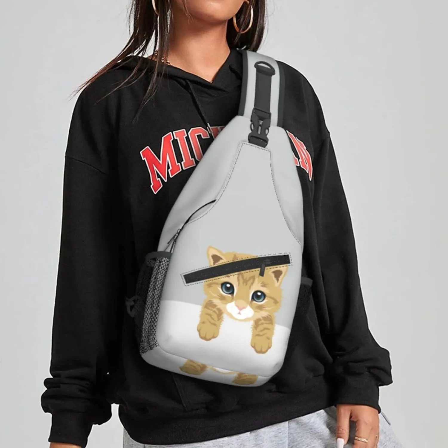 Women British Short Hair Kitty Crossbody Sling Backpack for Men Chest Bag Shoulder Bag Lightweight One Strap Backpack Travel Outdoor Daypack