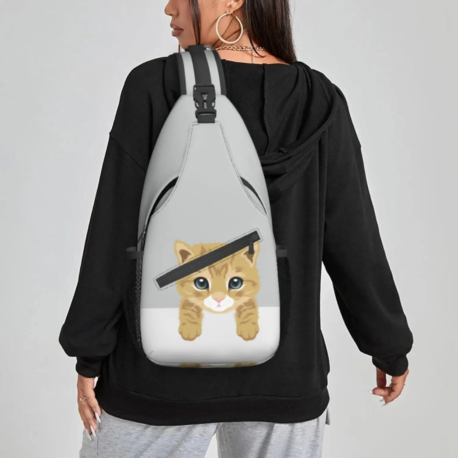 Women British Short Hair Kitty Crossbody Sling Backpack for Men Chest Bag Shoulder Bag Lightweight One Strap Backpack Travel Outdoor Daypack