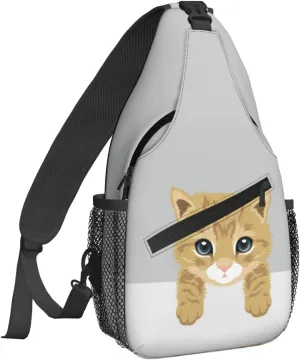 Women British Short Hair Kitty Crossbody Sling Backpack for Men Chest Bag Shoulder Bag Lightweight One Strap Backpack Travel Outdoor Daypack