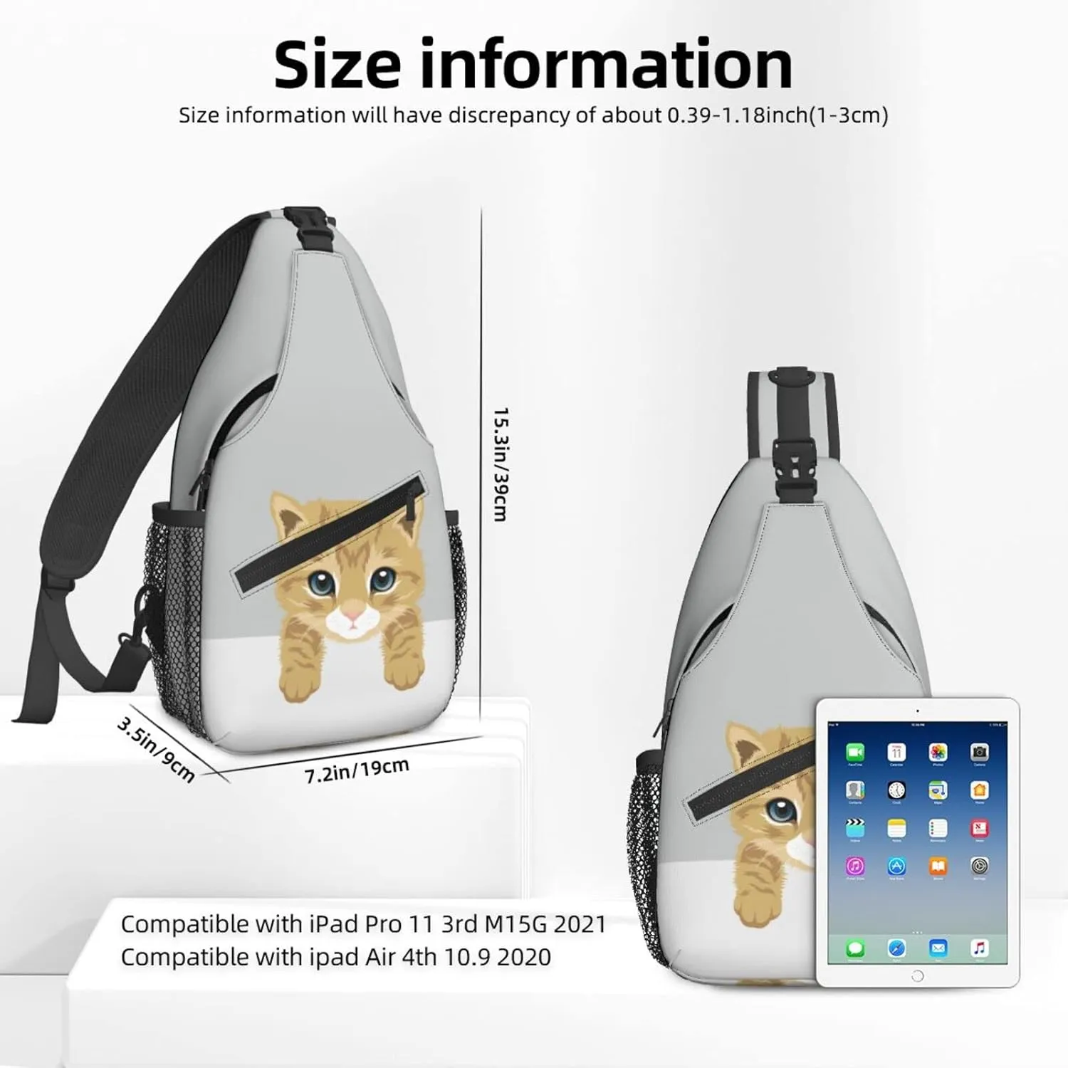 Women British Short Hair Kitty Crossbody Sling Backpack for Men Chest Bag Shoulder Bag Lightweight One Strap Backpack Travel Outdoor Daypack