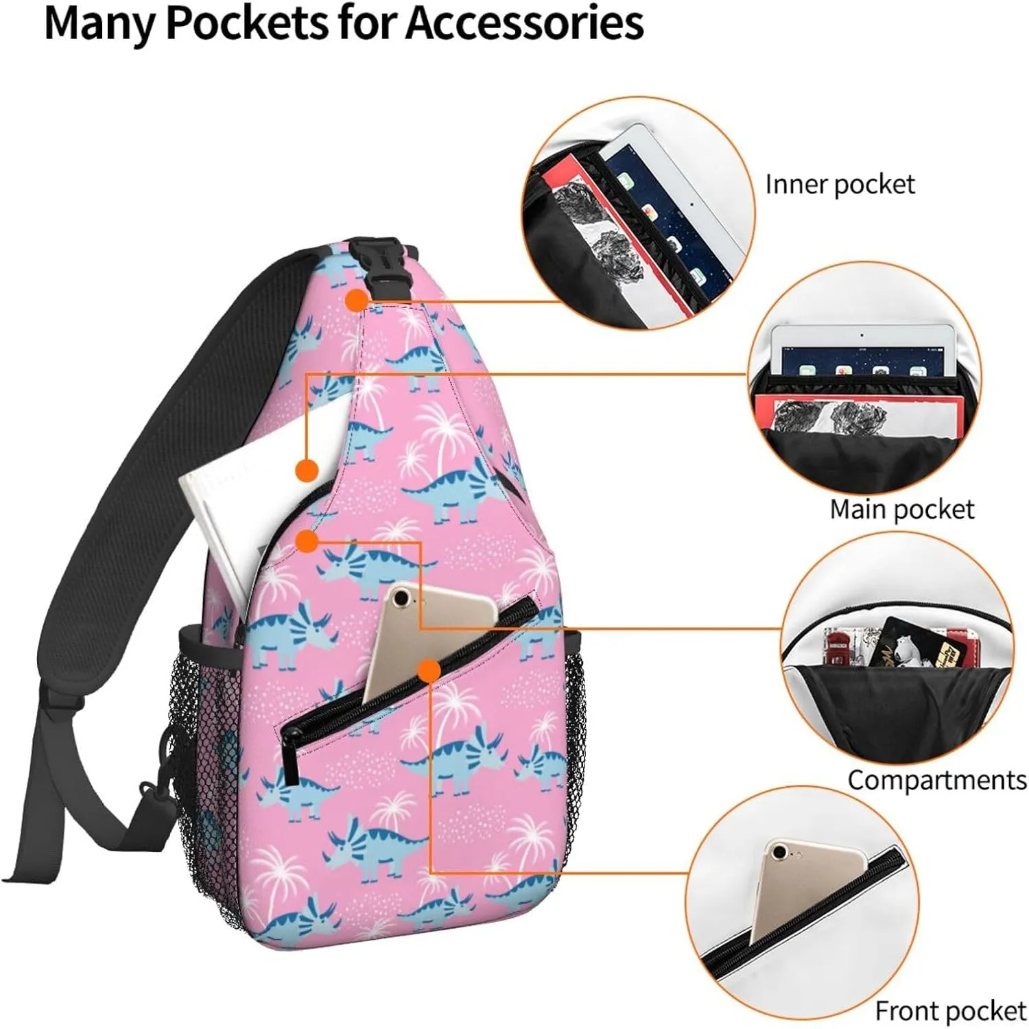 Women Cartoon Blue Dinosaurs Palm Crossbody Sling Backpack for Men Chest Bag Shoulder Bag Lightweight One Strap Backpack Travel Outdoor Daypack
