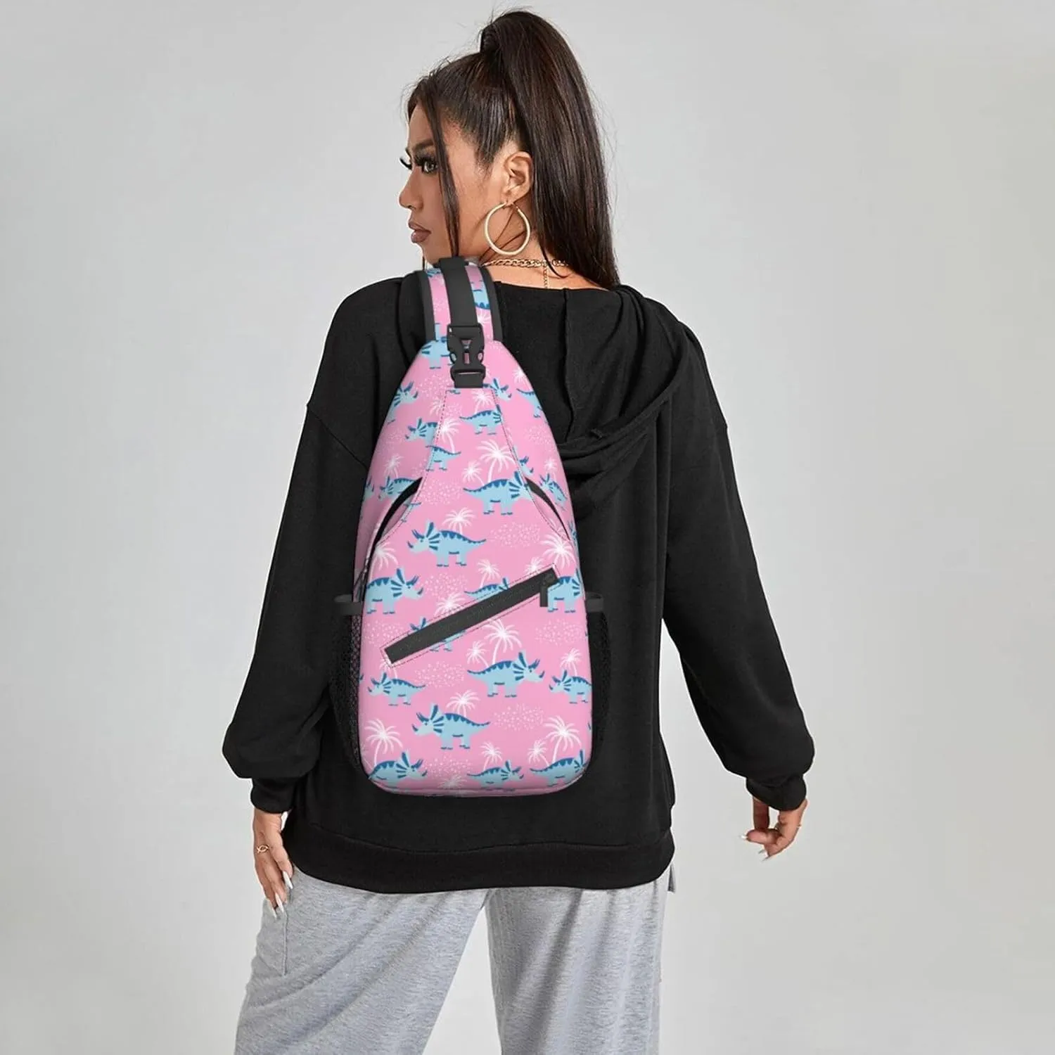 Women Cartoon Blue Dinosaurs Palm Crossbody Sling Backpack for Men Chest Bag Shoulder Bag Lightweight One Strap Backpack Travel Outdoor Daypack