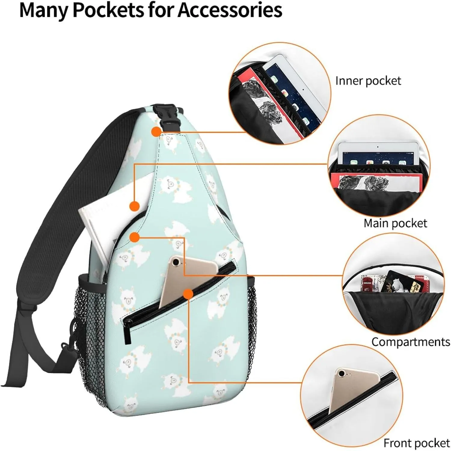 Women Cartoon Little Llamas Cute Crossbody Sling Backpack for Men Chest Bag Shoulder Bag Lightweight One Strap Backpack Travel Outdoor Daypack