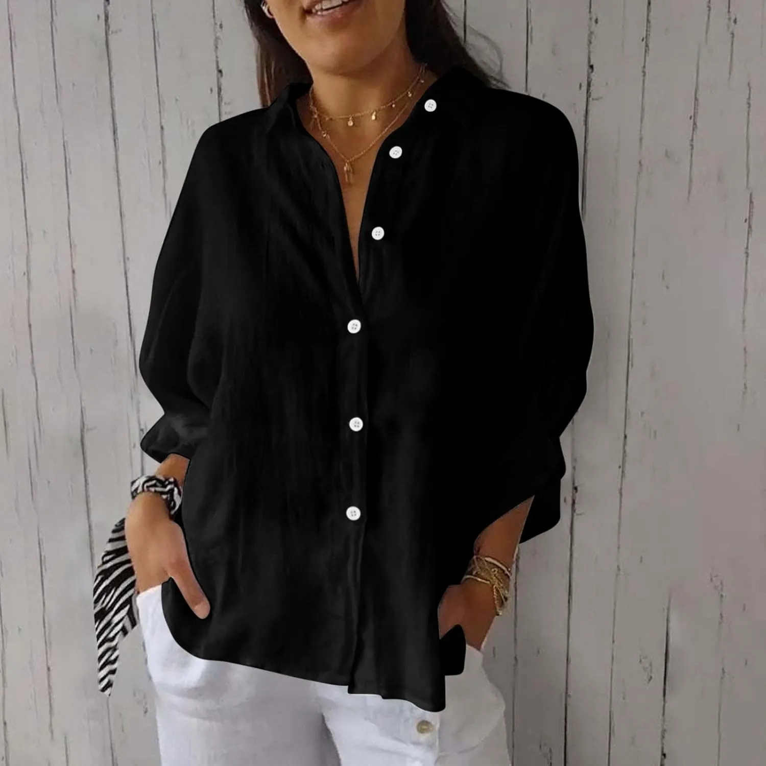 Women Casual Half Sleeve Button Down Shirts Summer Solid Casual Cotton Linen Tops Tie Back Design Fashion T Shirt
