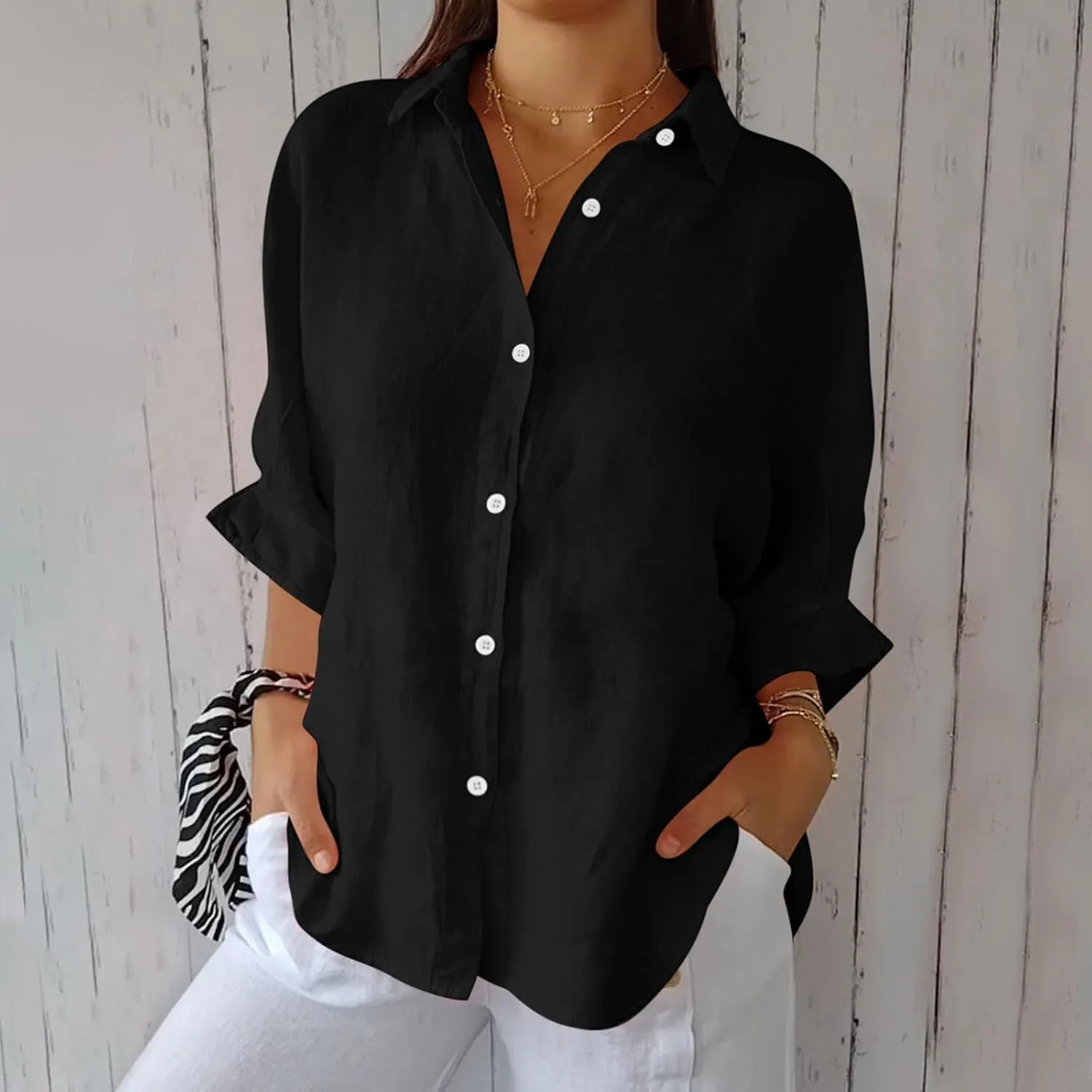 Women Casual Half Sleeve Button Down Shirts Summer Solid Casual Cotton Linen Tops Tie Back Design Fashion T Shirt