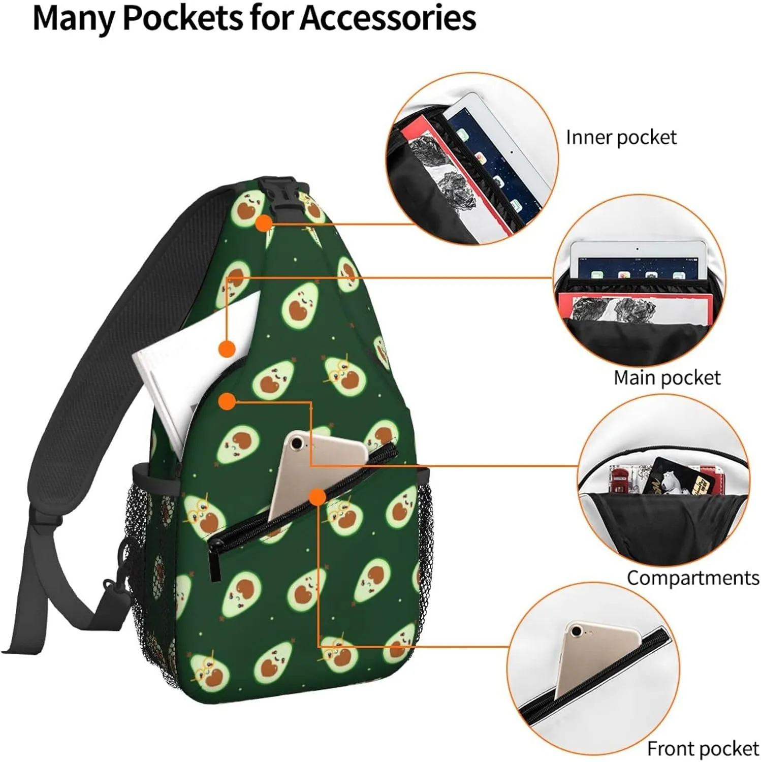 Women Cute Cartoon Funny Avocado Crossbody Sling Backpack for Men Chest Bag Shoulder Bag Lightweight One Strap Backpack Travel Outdoor Daypack