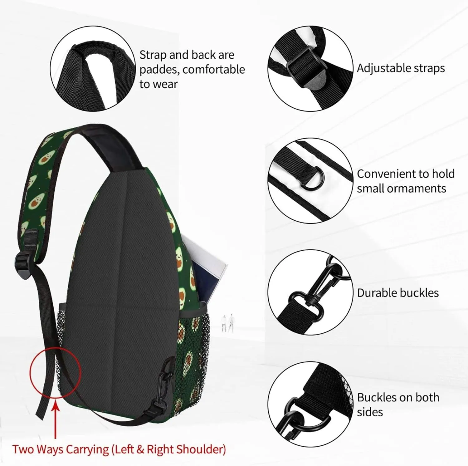 Women Cute Cartoon Funny Avocado Crossbody Sling Backpack for Men Chest Bag Shoulder Bag Lightweight One Strap Backpack Travel Outdoor Daypack