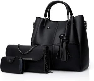 Women Fashion Handbags Shoulder Crossbody Bags Satchels Card Purse Faux Leather Tote 3 Pieces