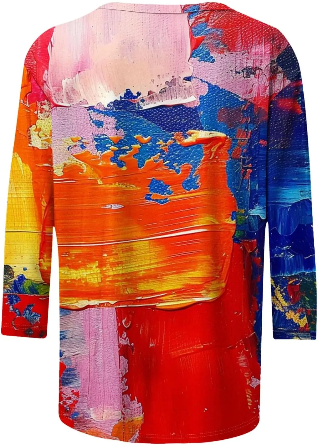 Women Fashion Printed T Shirt 3/4 Sleeves Round Neck Casual Tops Blouse Gradient Color Block Tunics T-Shirts