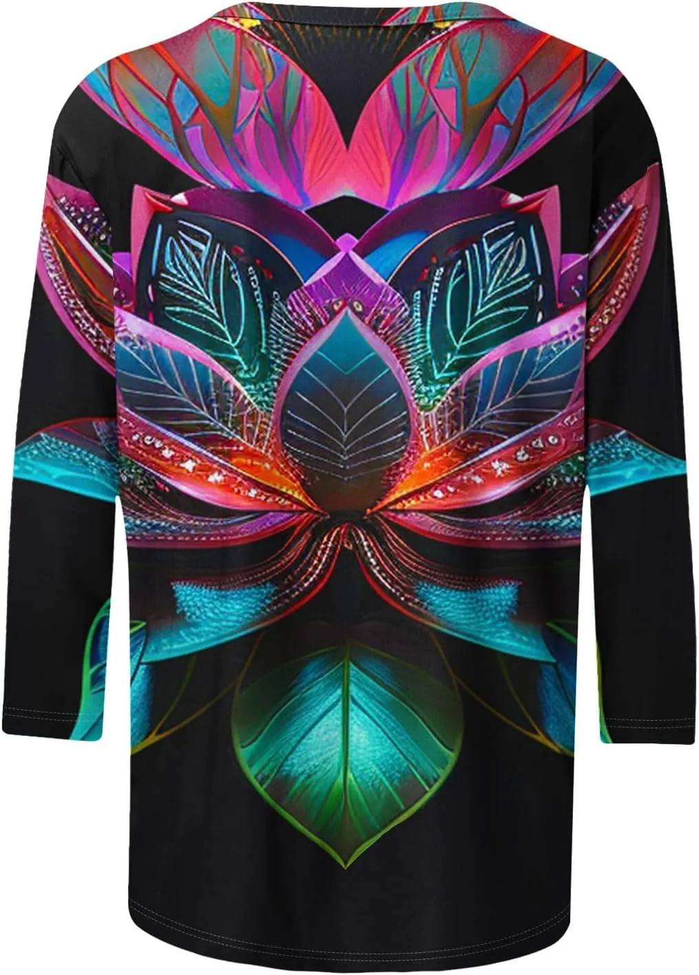 Women Fashion Printed T Shirt 3/4 Sleeves Round Neck Casual Tops Blouse Gradient Color Block Tunics T-Shirts