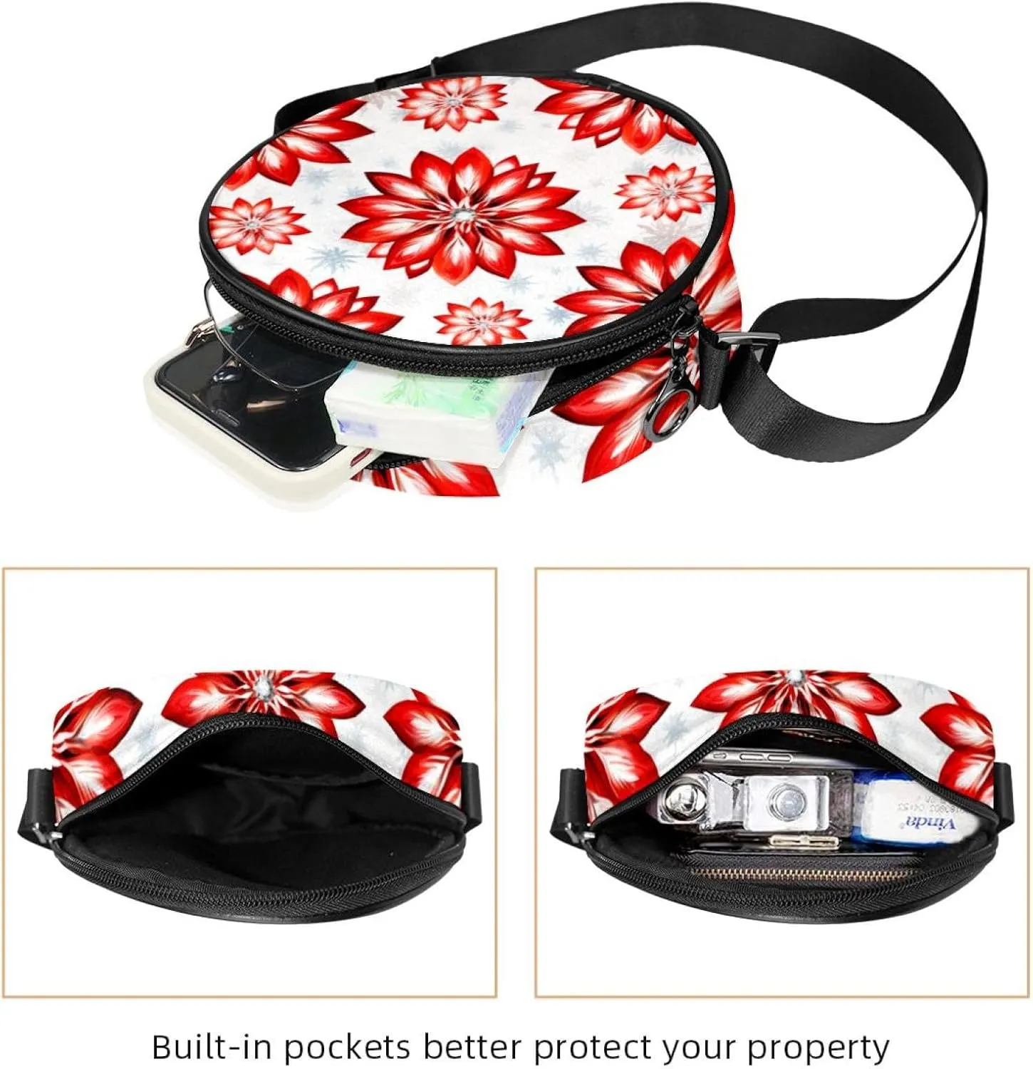 Women Fashionable Crossbody Bag – Versatile Round Bag for Every Occasion, Christmas Snowflake print