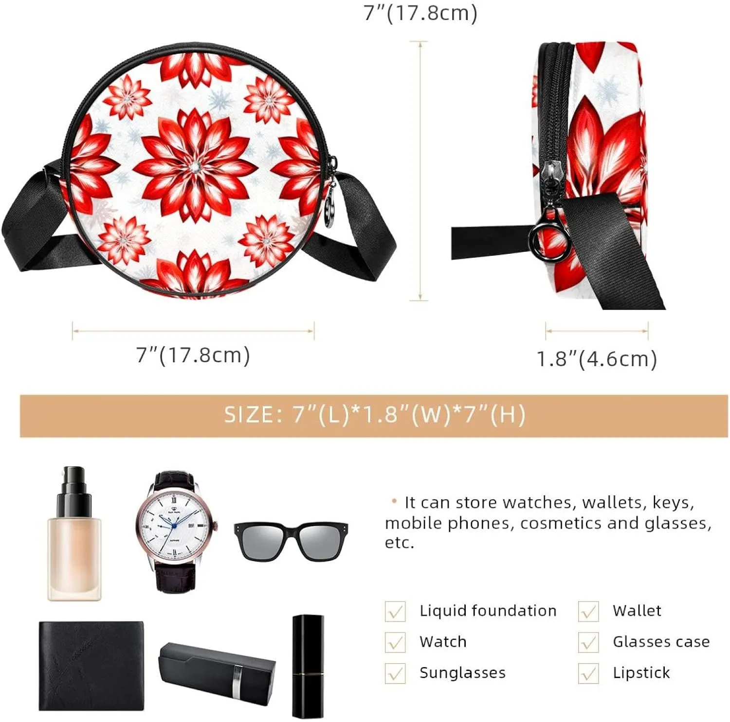 Women Fashionable Crossbody Bag – Versatile Round Bag for Every Occasion, Christmas Snowflake print