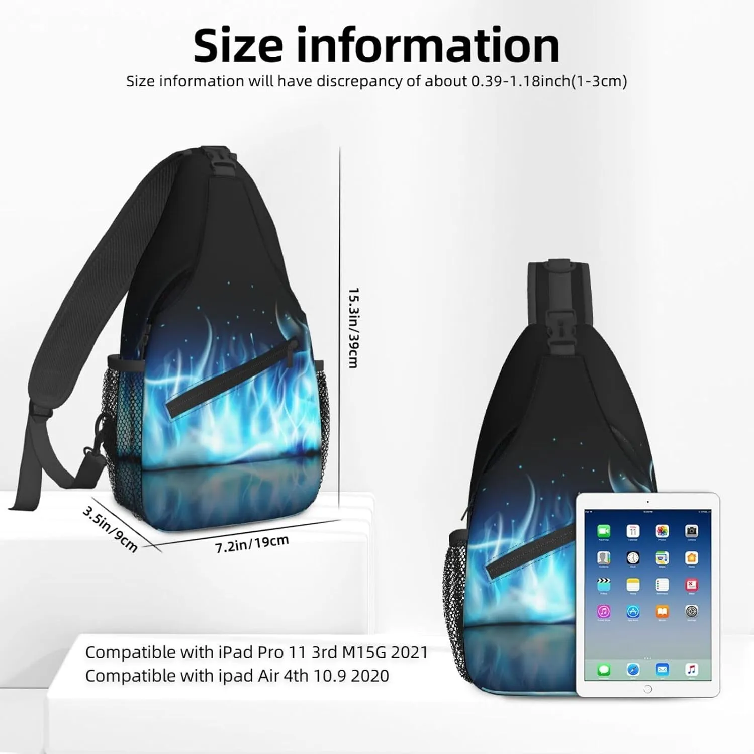 Women Fire Blue Flames Abstract Crossbody Sling Backpack for Men Chest Bag Shoulder Bag Lightweight One Strap Backpack Travel Outdoor Daypack