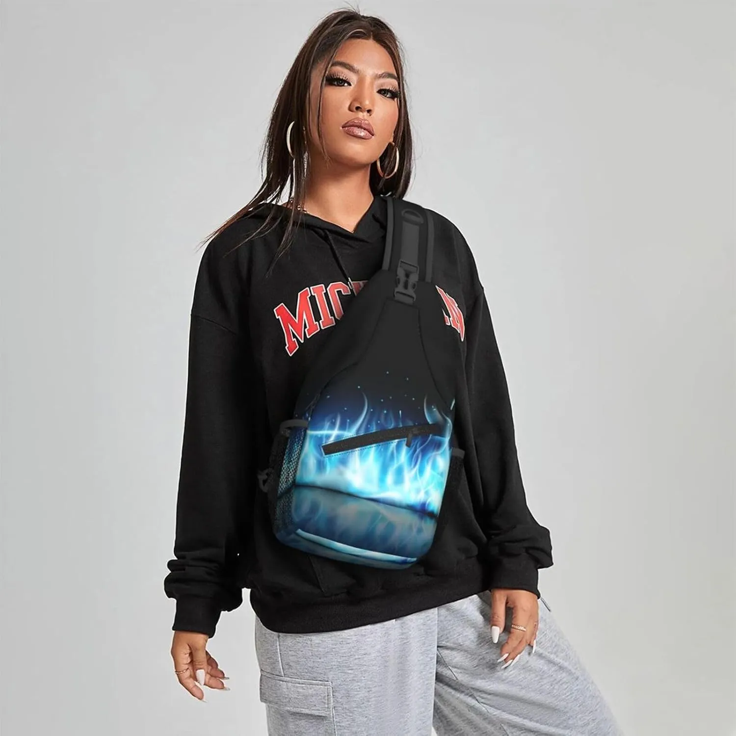 Women Fire Blue Flames Abstract Crossbody Sling Backpack for Men Chest Bag Shoulder Bag Lightweight One Strap Backpack Travel Outdoor Daypack