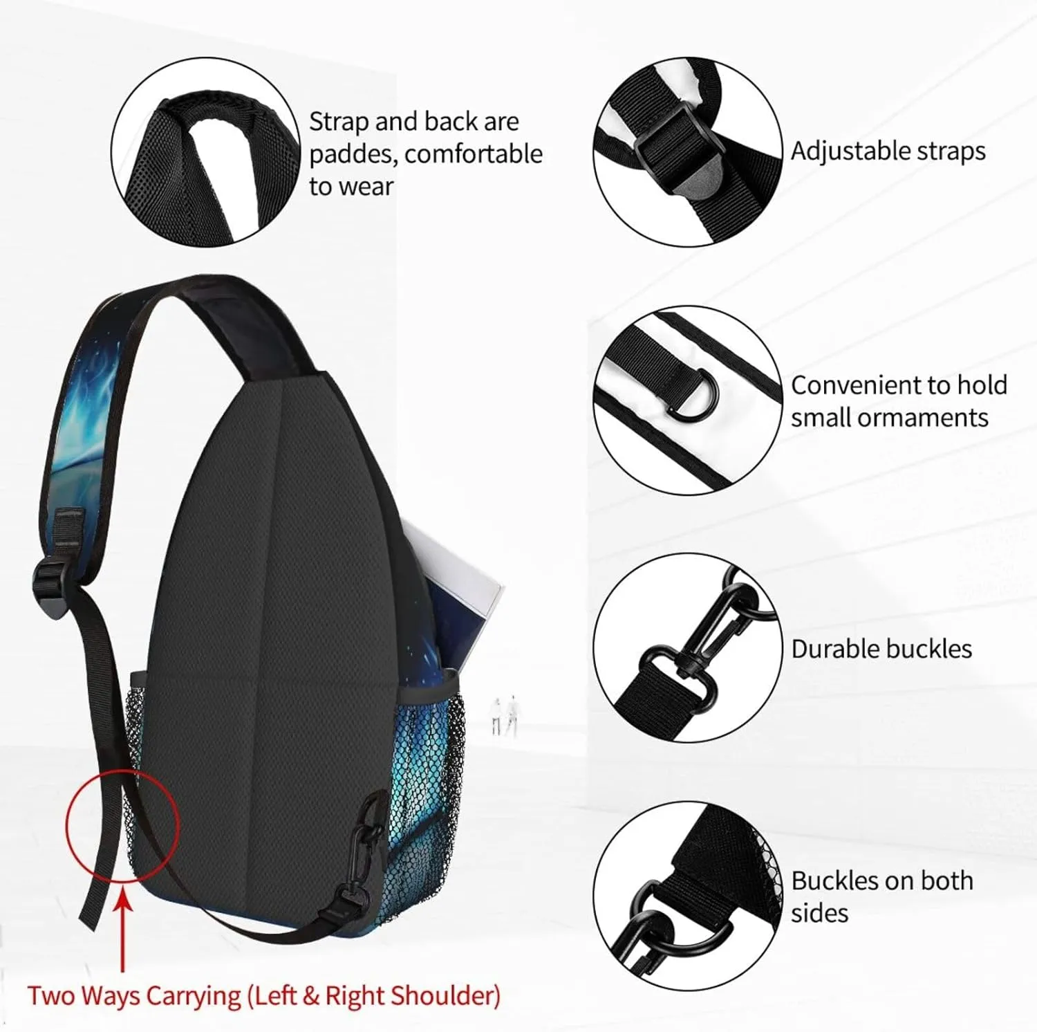 Women Fire Blue Flames Abstract Crossbody Sling Backpack for Men Chest Bag Shoulder Bag Lightweight One Strap Backpack Travel Outdoor Daypack