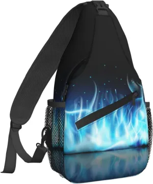 Women Fire Blue Flames Abstract Crossbody Sling Backpack for Men Chest Bag Shoulder Bag Lightweight One Strap Backpack Travel Outdoor Daypack