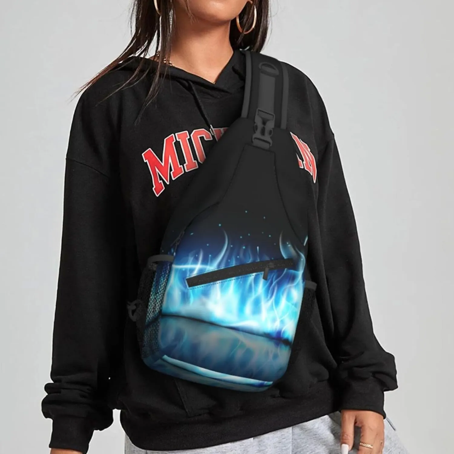 Women Fire Blue Flames Abstract Crossbody Sling Backpack for Men Chest Bag Shoulder Bag Lightweight One Strap Backpack Travel Outdoor Daypack
