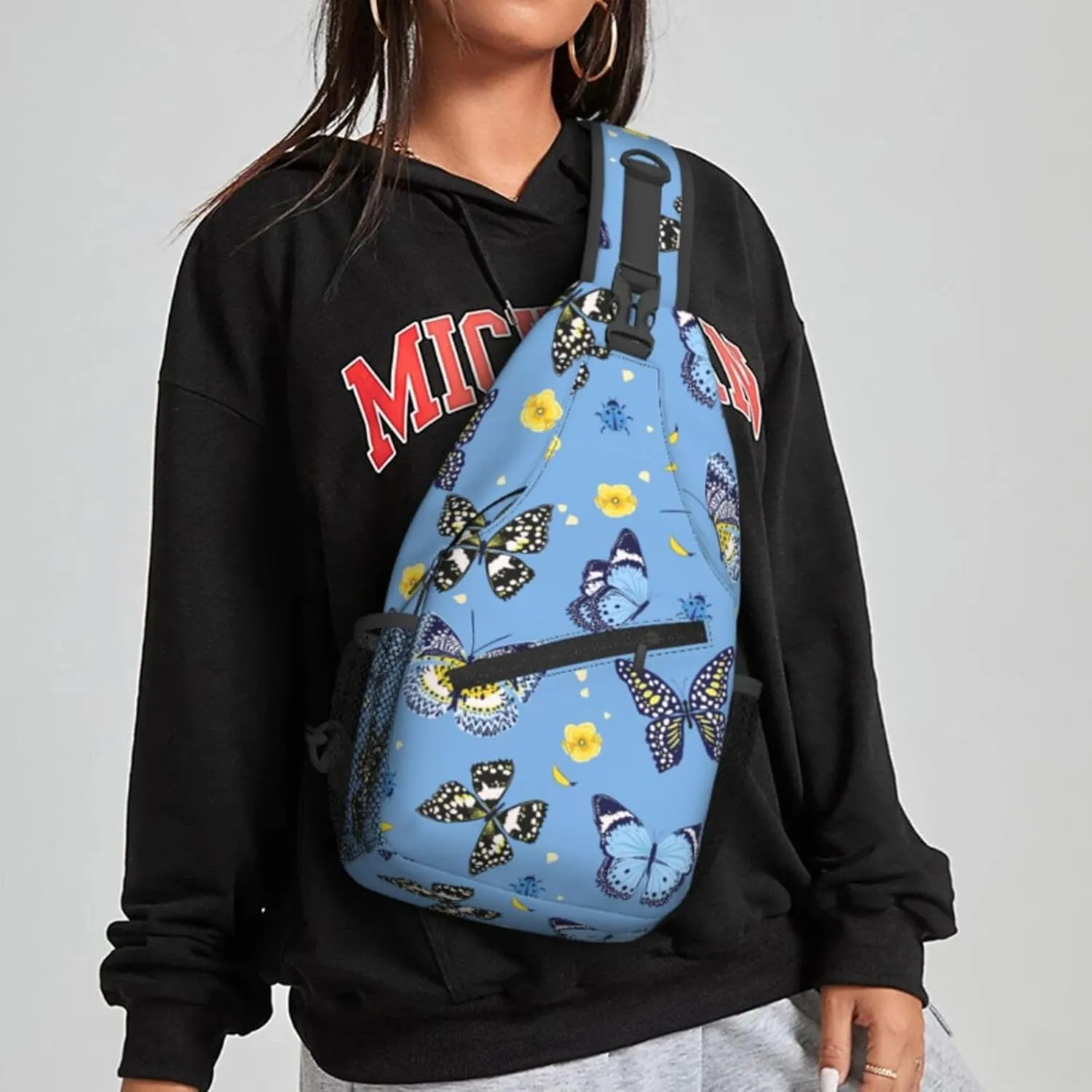 Women Flying Butterfly Lady Bug Crossbody Sling Backpack for Men Chest Bag Shoulder Bag Lightweight One Strap Backpack Travel Outdoor Daypack
