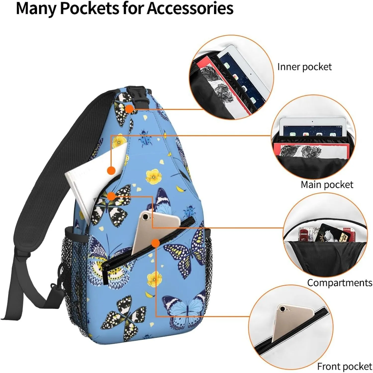 Women Flying Butterfly Lady Bug Crossbody Sling Backpack for Men Chest Bag Shoulder Bag Lightweight One Strap Backpack Travel Outdoor Daypack