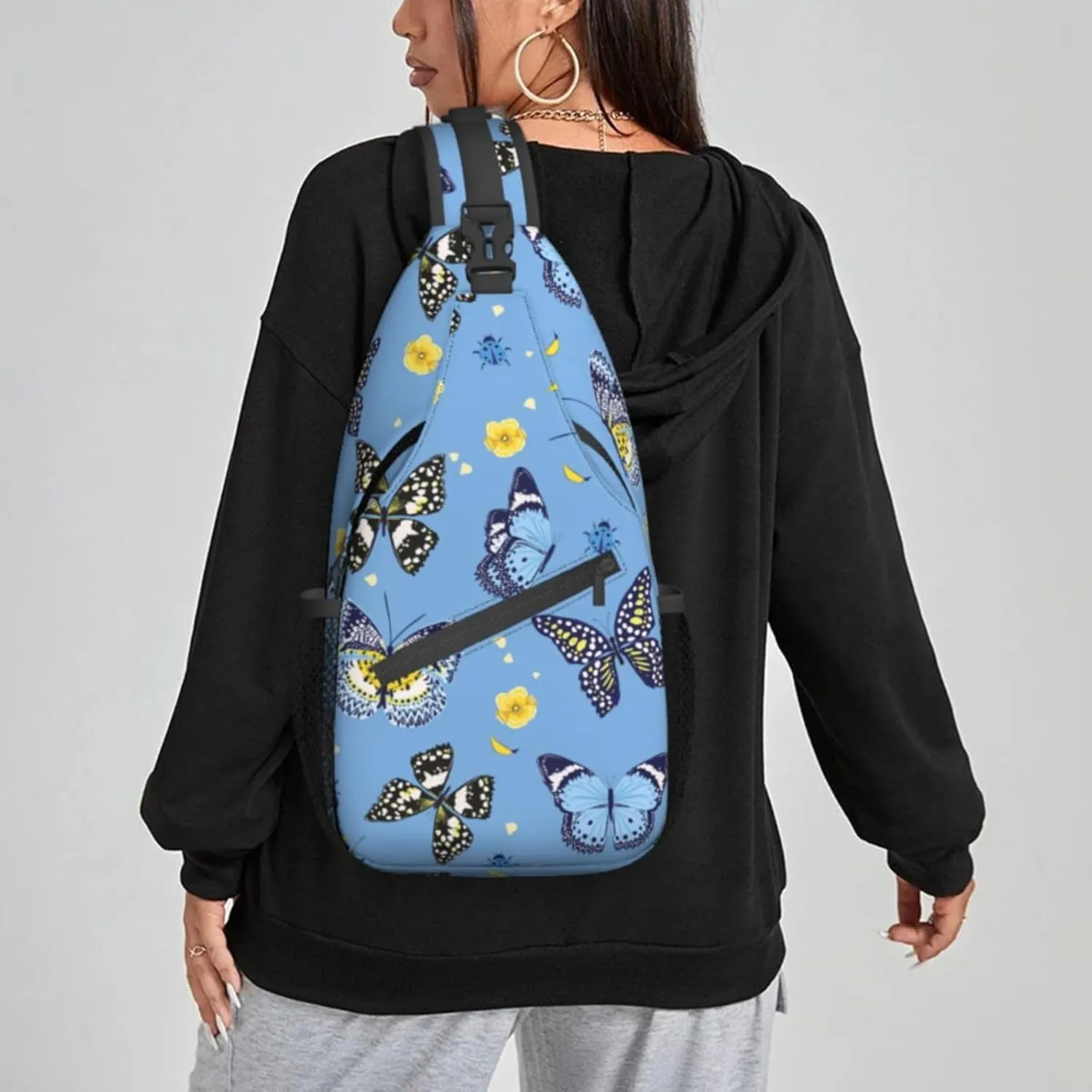 Women Flying Butterfly Lady Bug Crossbody Sling Backpack for Men Chest Bag Shoulder Bag Lightweight One Strap Backpack Travel Outdoor Daypack