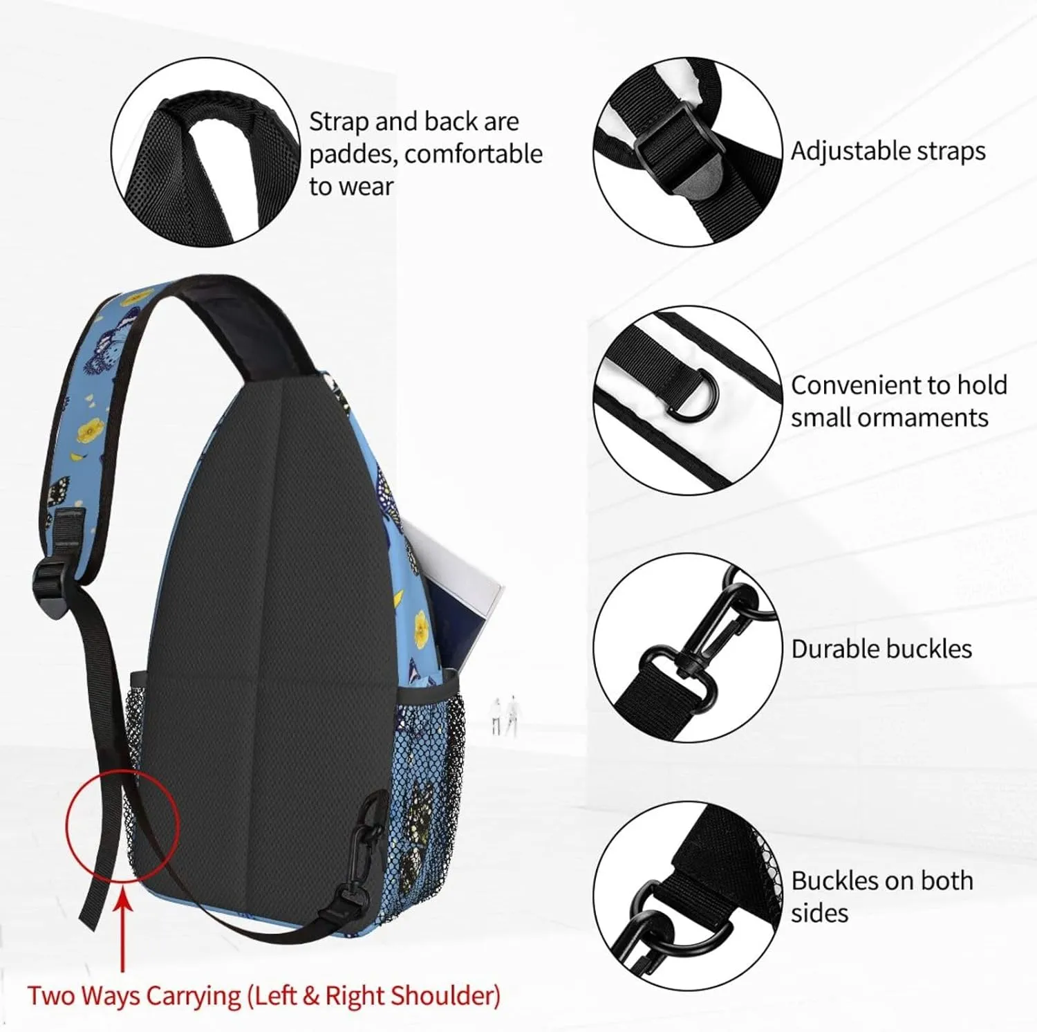 Women Flying Butterfly Lady Bug Crossbody Sling Backpack for Men Chest Bag Shoulder Bag Lightweight One Strap Backpack Travel Outdoor Daypack