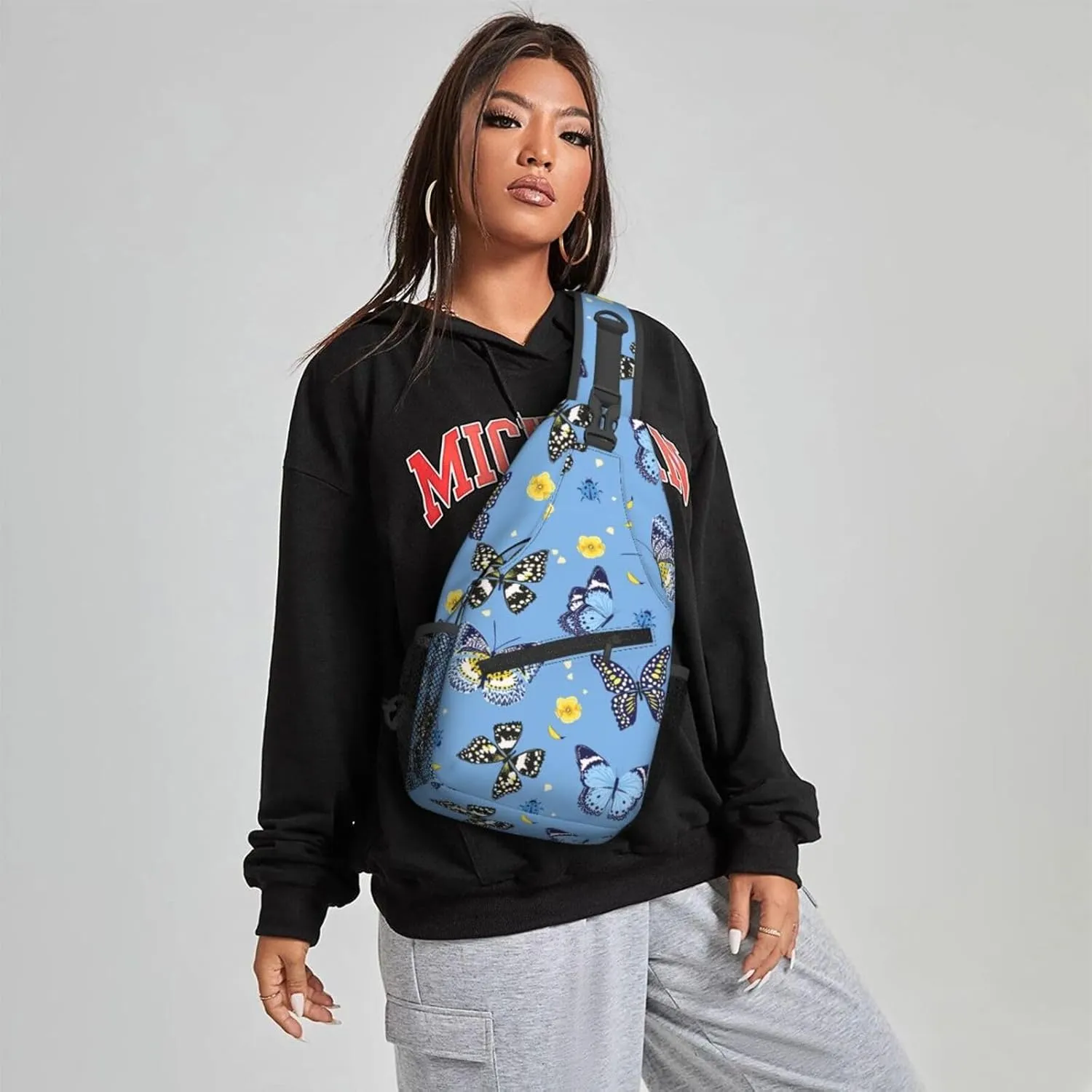 Women Flying Butterfly Lady Bug Crossbody Sling Backpack for Men Chest Bag Shoulder Bag Lightweight One Strap Backpack Travel Outdoor Daypack