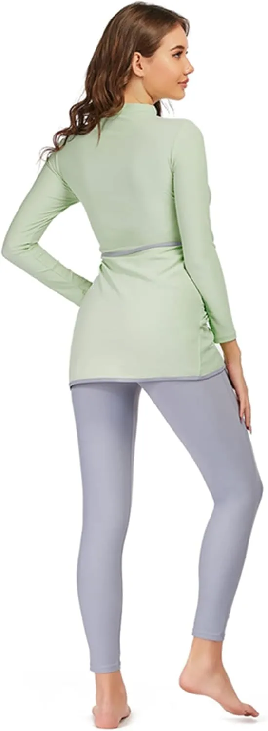 Women Full Covered Swimwear Modest Muslim Swimsuits 3 Pieces Islamic Long Sleeve Burkini with Swimming Cap