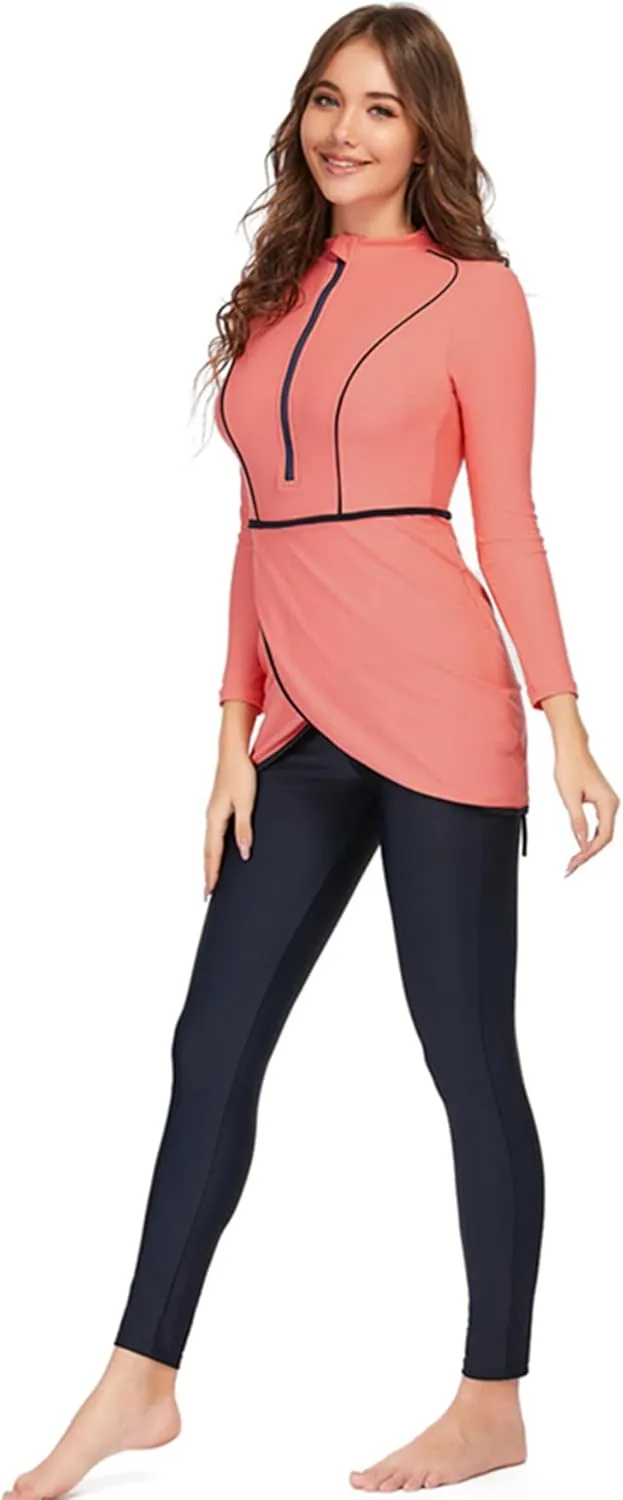 Women Full Covered Swimwear Modest Muslim Swimsuits 3 Pieces Islamic Long Sleeve Burkini with Swimming Cap
