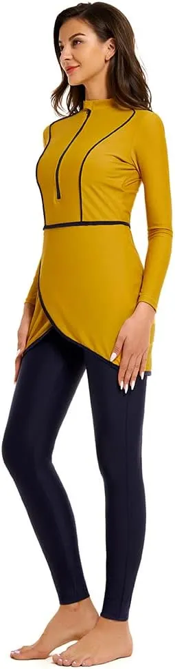 Women Full Covered Swimwear Modest Muslim Swimsuits 3 Pieces Islamic Long Sleeve Burkini with Swimming Cap