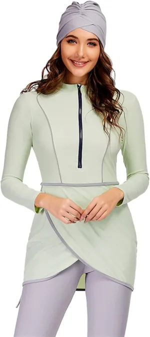Women Full Covered Swimwear Modest Muslim Swimsuits 3 Pieces Islamic Long Sleeve Burkini with Swimming Cap