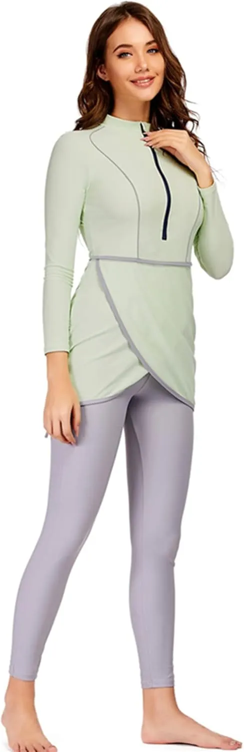 Women Full Covered Swimwear Modest Muslim Swimsuits 3 Pieces Islamic Long Sleeve Burkini with Swimming Cap