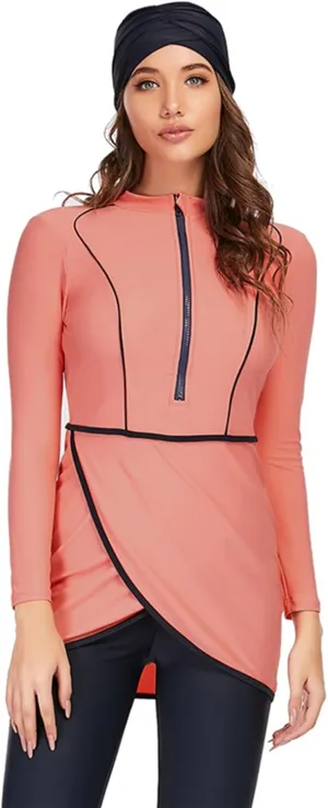 Women Full Covered Swimwear Modest Muslim Swimsuits 3 Pieces Islamic Long Sleeve Burkini with Swimming Cap