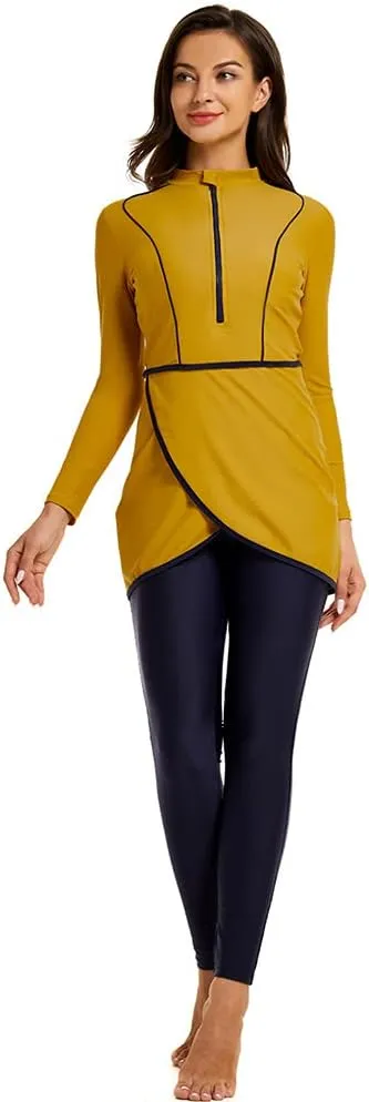 Women Full Covered Swimwear Modest Muslim Swimsuits 3 Pieces Islamic Long Sleeve Burkini with Swimming Cap