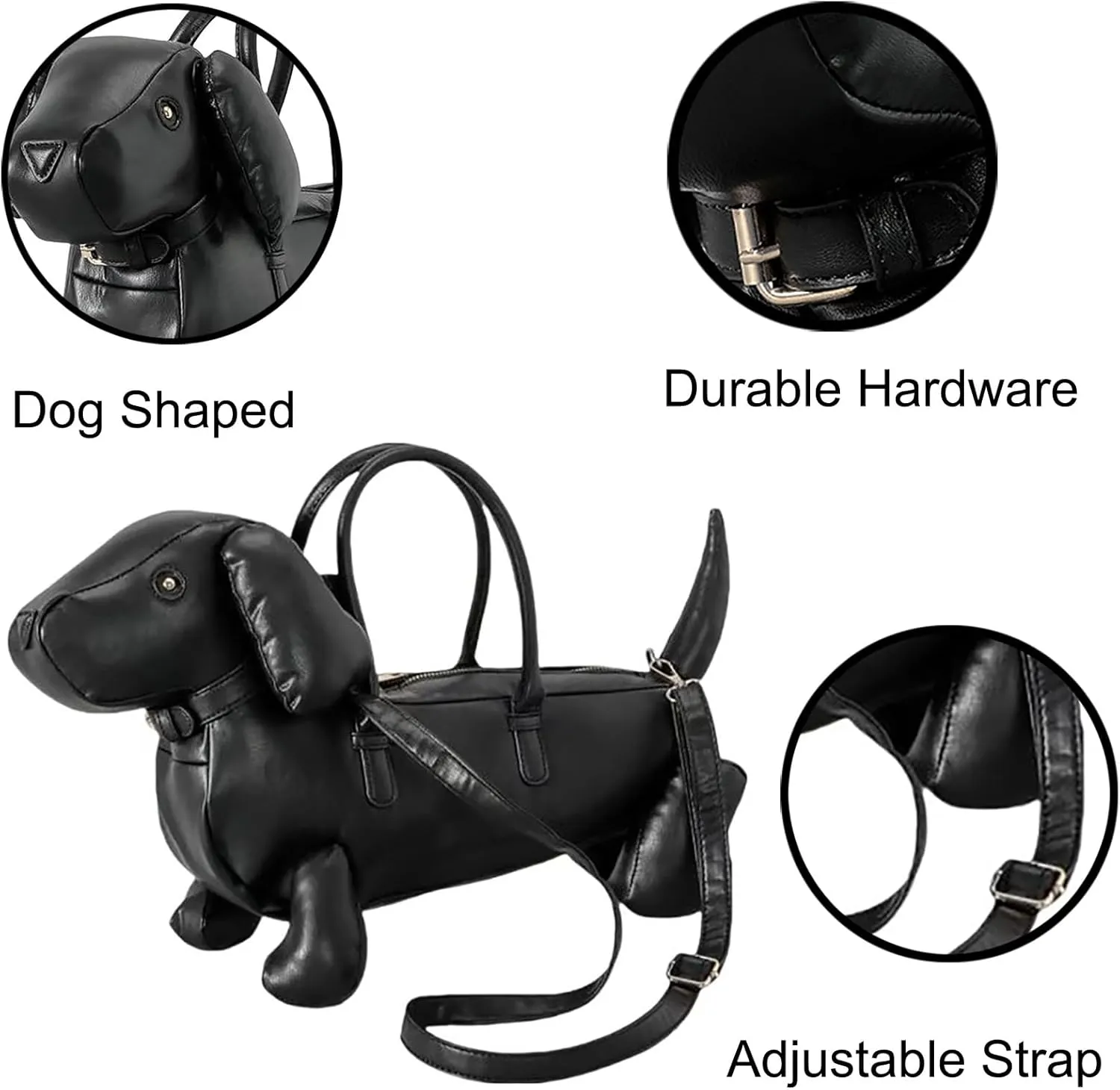 Women Fun Dog Shaped Crossbody Shoulder Bag Handbag PU Leather Unique Novelty Dog Shaped Purse