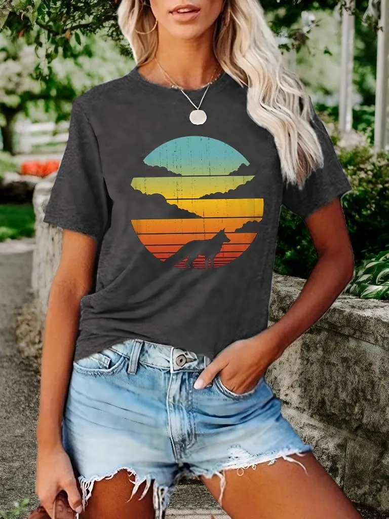 Women Hiking Mountain Shirt Nature Sunrise Graphic Printed Hiking T Shirt Summer Short Sleeve Workout Tee top