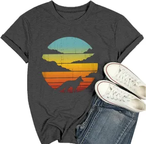 Women Hiking Mountain Shirt Nature Sunrise Graphic Printed Hiking T Shirt Summer Short Sleeve Workout Tee top