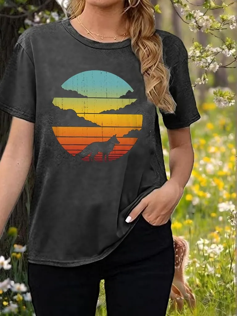 Women Hiking Mountain Shirt Nature Sunrise Graphic Printed Hiking T Shirt Summer Short Sleeve Workout Tee top
