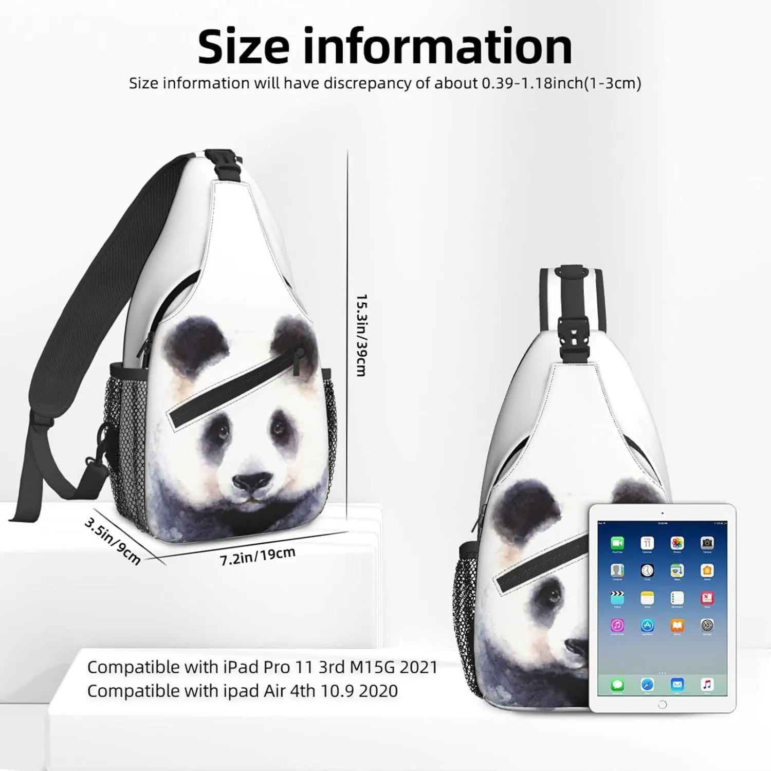 Women Panda Bear Cute Watercolor Crossbody Sling Backpack for Men Chest Bag Shoulder Bag Lightweight One Strap Backpack Travel Outdoor Daypack