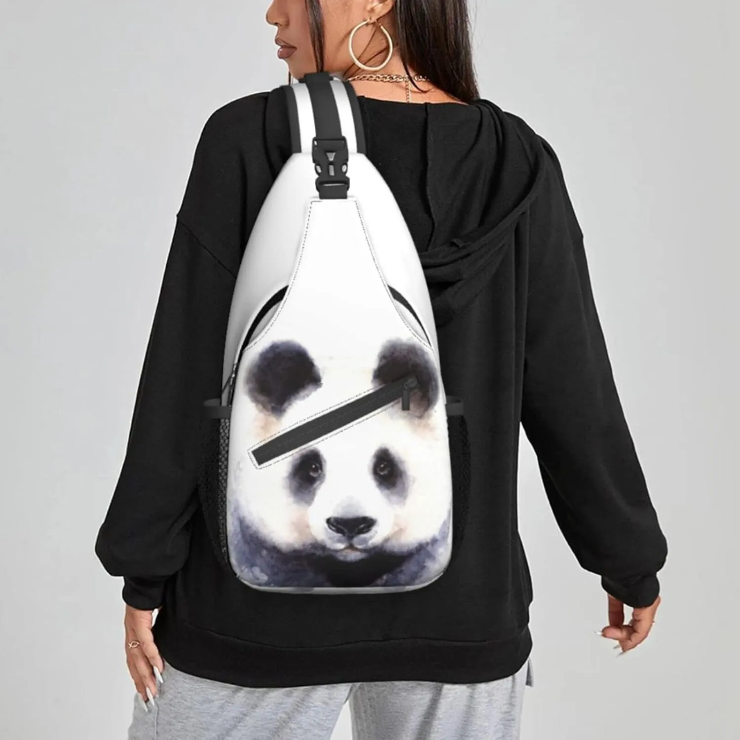 Women Panda Bear Cute Watercolor Crossbody Sling Backpack for Men Chest Bag Shoulder Bag Lightweight One Strap Backpack Travel Outdoor Daypack