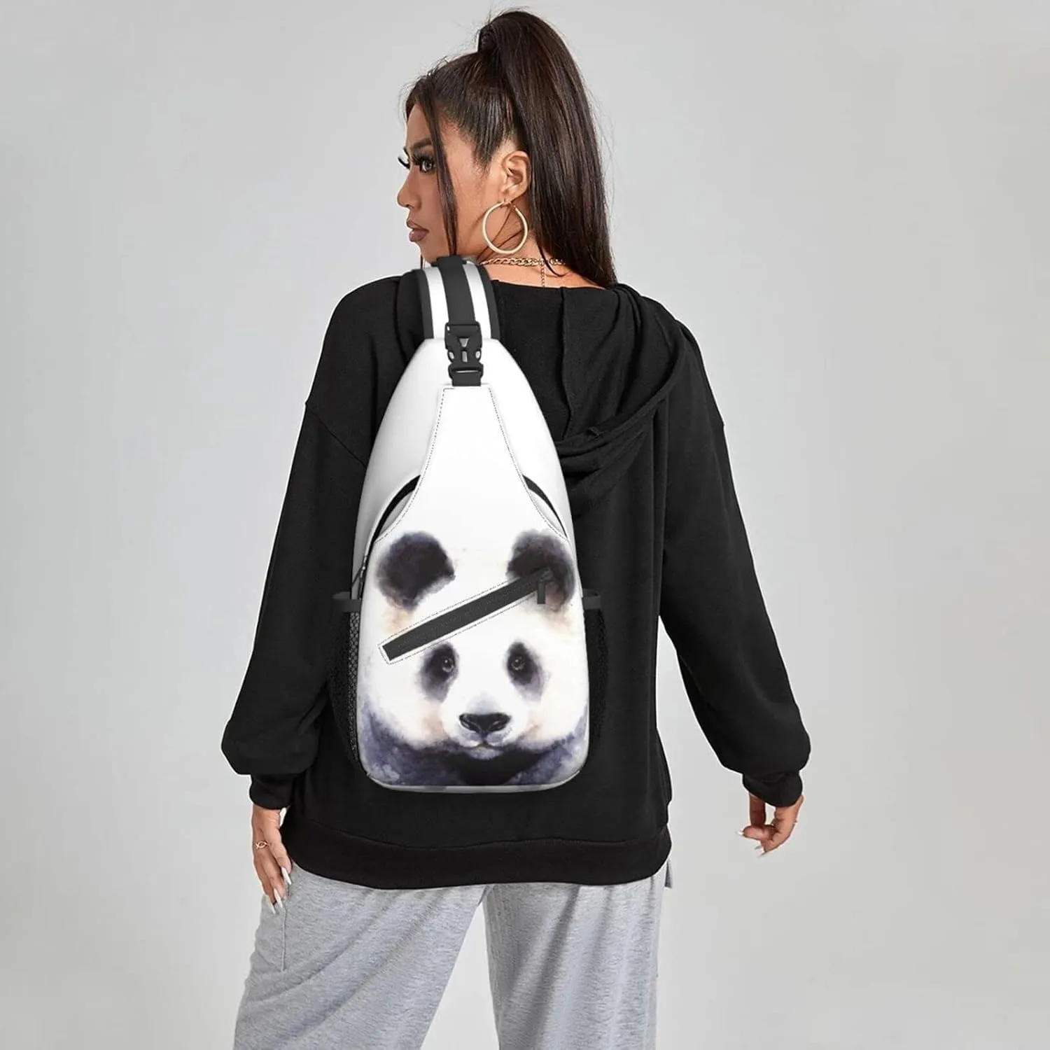 Women Panda Bear Cute Watercolor Crossbody Sling Backpack for Men Chest Bag Shoulder Bag Lightweight One Strap Backpack Travel Outdoor Daypack