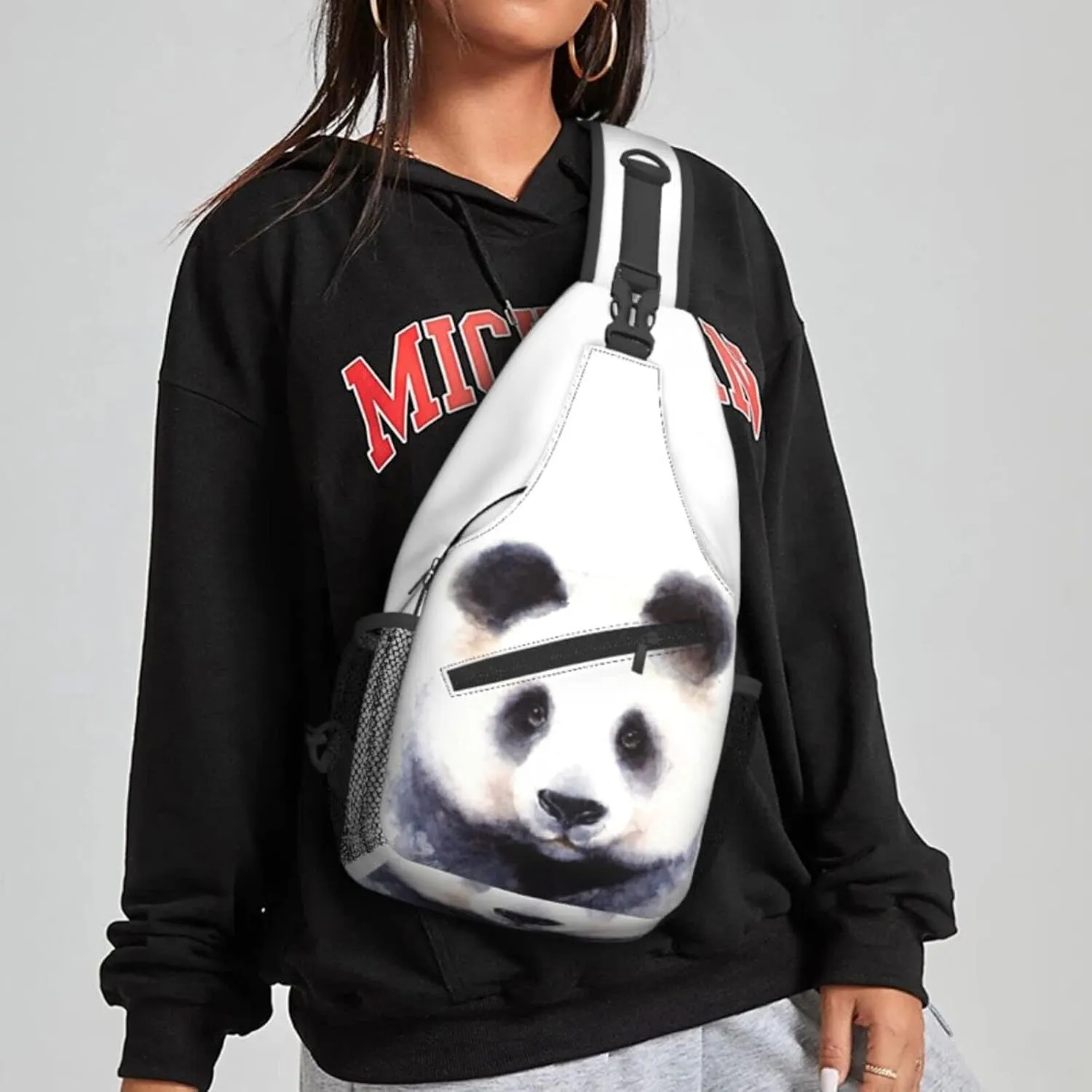 Women Panda Bear Cute Watercolor Crossbody Sling Backpack for Men Chest Bag Shoulder Bag Lightweight One Strap Backpack Travel Outdoor Daypack