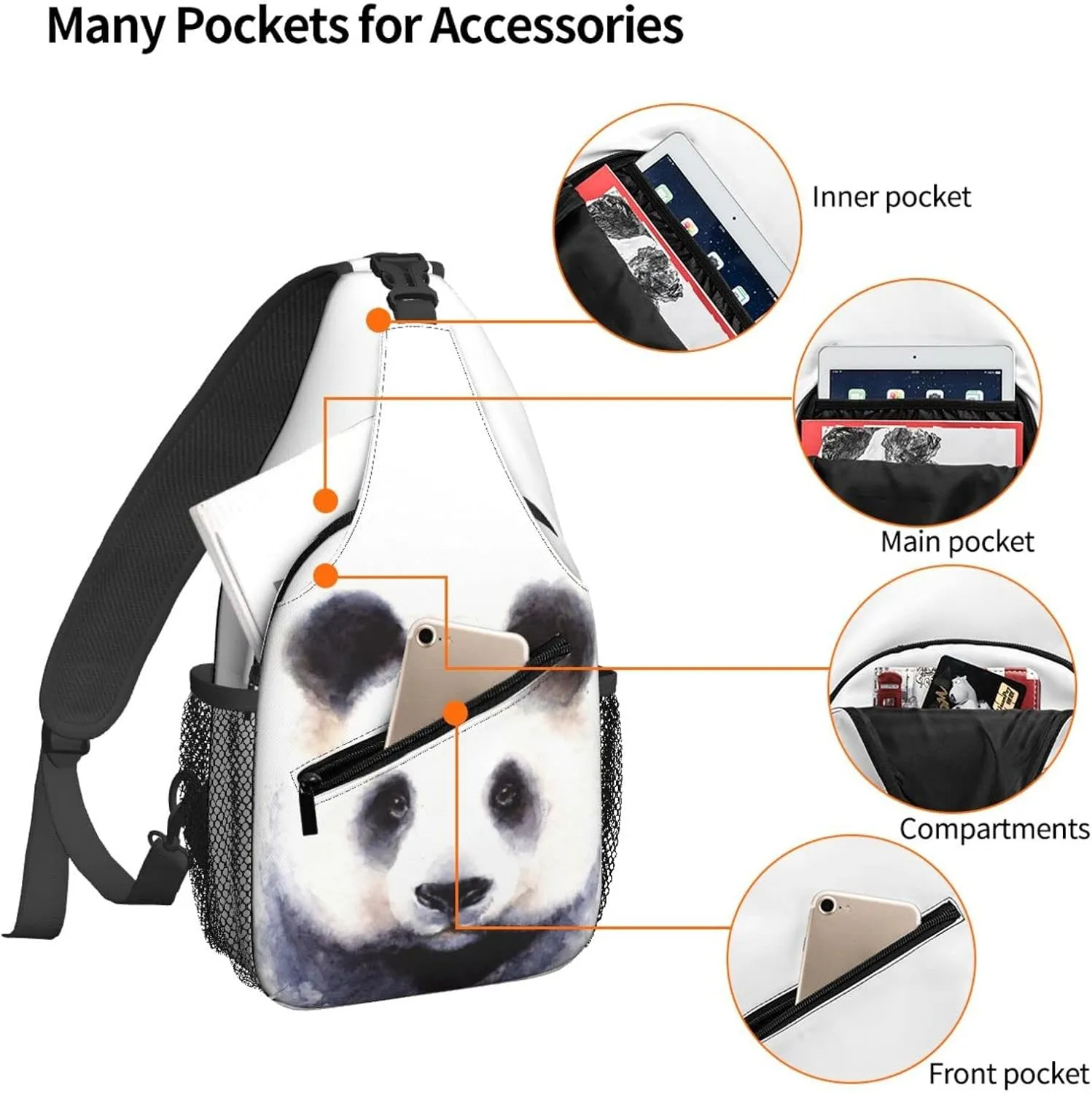 Women Panda Bear Cute Watercolor Crossbody Sling Backpack for Men Chest Bag Shoulder Bag Lightweight One Strap Backpack Travel Outdoor Daypack