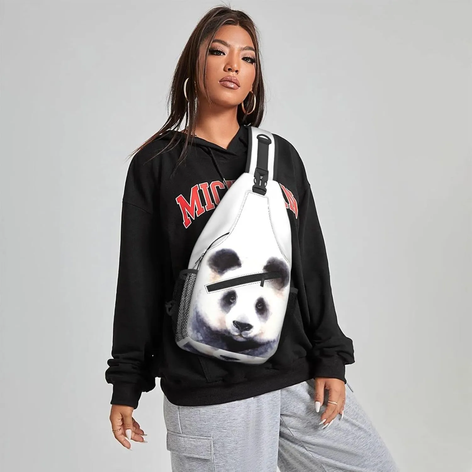 Women Panda Bear Cute Watercolor Crossbody Sling Backpack for Men Chest Bag Shoulder Bag Lightweight One Strap Backpack Travel Outdoor Daypack