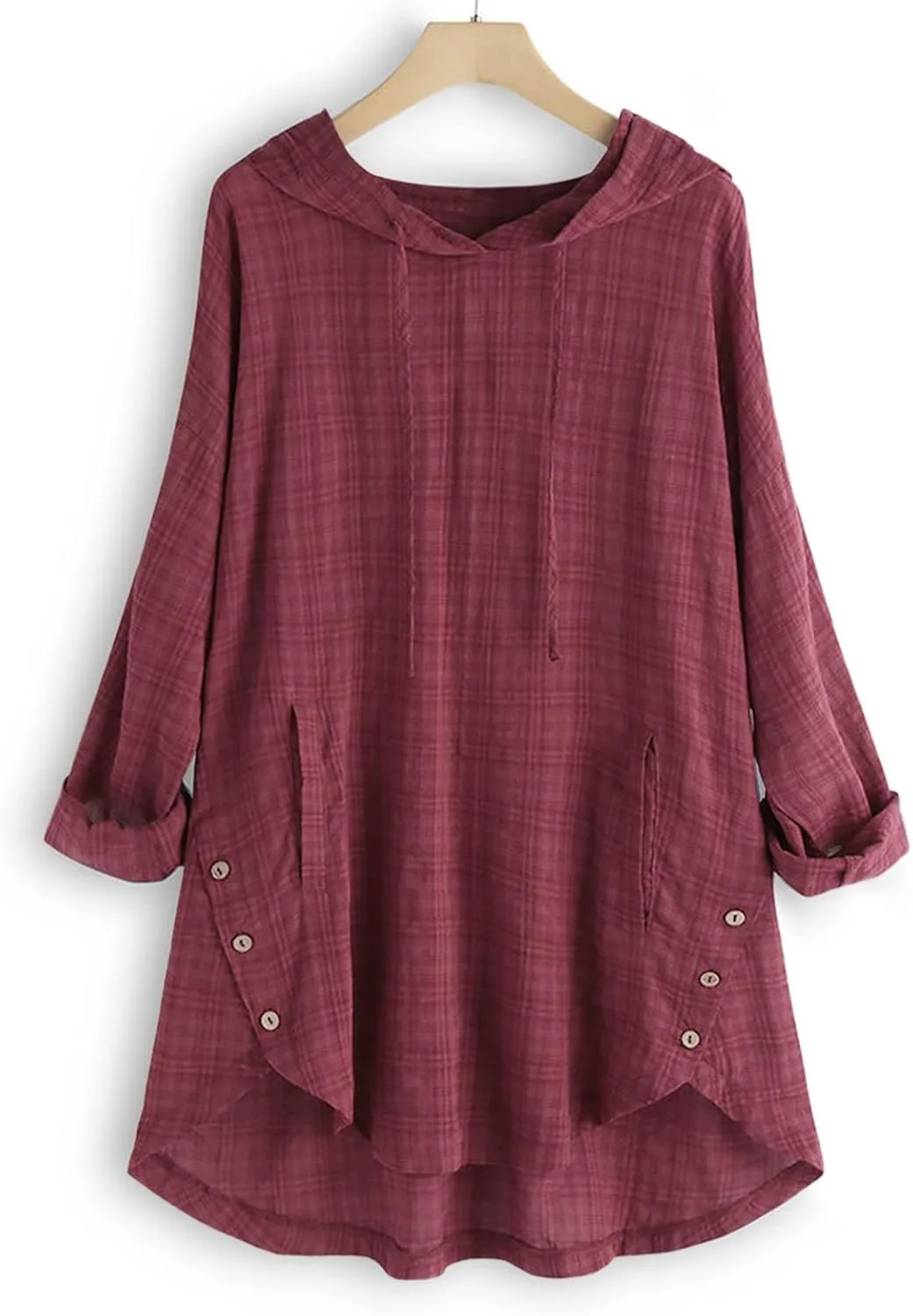 Women Plus Size Hooded Dress Tops Cotton Linen Long Sleeve Shirts Blouse Fall Fashion Flowy Tunic Hide Belly Shirts