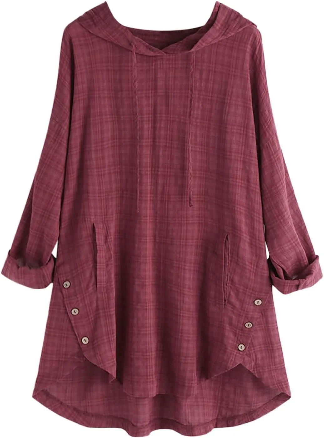 Women Plus Size Hooded Dress Tops Cotton Linen Long Sleeve Shirts Blouse Fall Fashion Flowy Tunic Hide Belly Shirts
