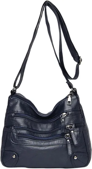 Women Soft Leather Shoulder Bags Layer Classic Crossbody Bag Luxury Designer Handbag And Purse Shoulder (Blue, One Size)
